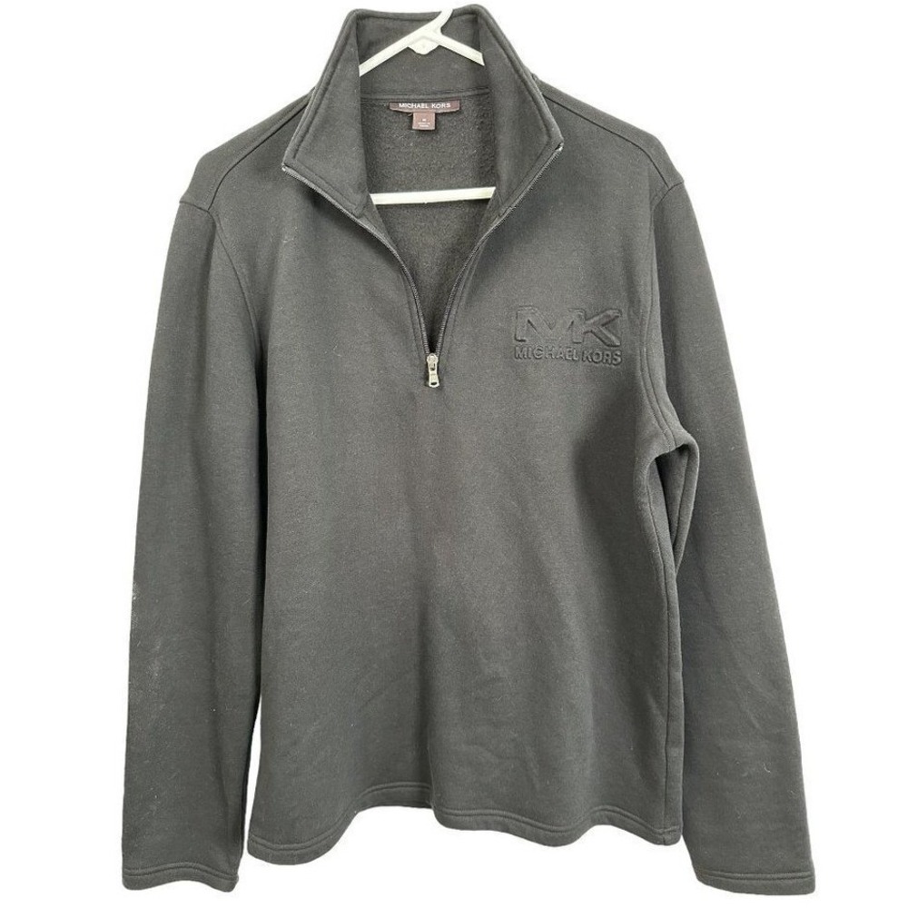 Michael Kors Men's Black‎ Quarter Zip Pullover Fleece Sweatshirt Embossed Logo